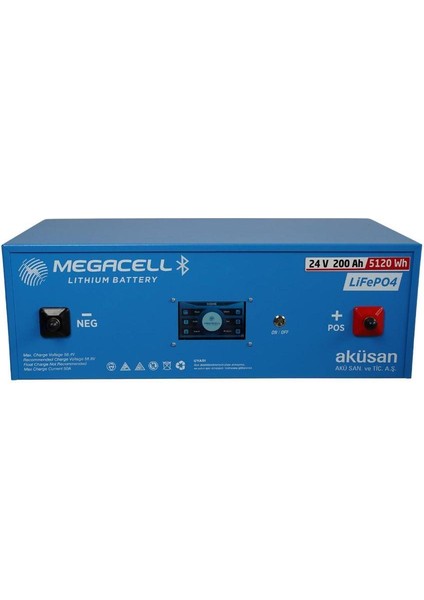 Megacell 25.6V 200AH (Bluetooth) Lifepo4 Lityum Demir Fosfat Akü(Dokunmatik Ekran)
