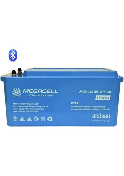 Megacell 25.6V 110AH (Bluetooth) Lifepo4 Lityum Demir Fosfat Akü(Abs Kasa)