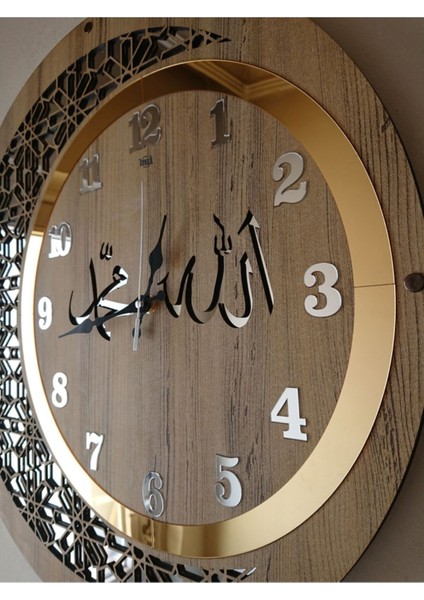 Ahşap ve aynalı motifli duvar saati, 50 cm, şık ve dekoratif tasarım, geleneksel stil modelleri