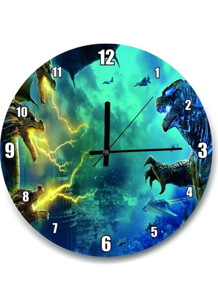 Efsanevi canavar temalı yuvarlak duvar saati, 30x30 cm, modern ve şık tasarım