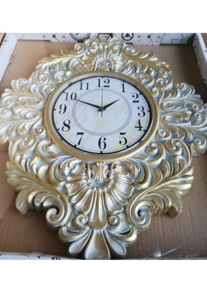 Şık Avangard Duvar Saati, Altın Eskitme Renk, 30x30, Dekoratif ve Zarif Tasarım