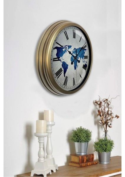 40 cm Metal Dünya Temalı Modern Duvar Saati, Beyaz, Geometrik, Şık ve Kaliteli Dekorasyon Parçası fiyatları