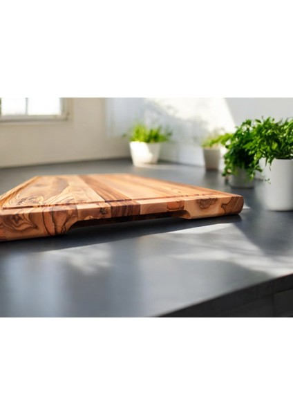 Zeytin Ağacı 40 x 27,5 cm Oluklu Özel Kenar, Şef Tahtası - Kesme Tahtası - Sunumluk