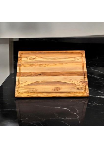 Zeytin Ağacı 40 x 27,5 cm Oluklu Özel Kenar, Şef Tahtası - Kesme Tahtası - Sunumluk