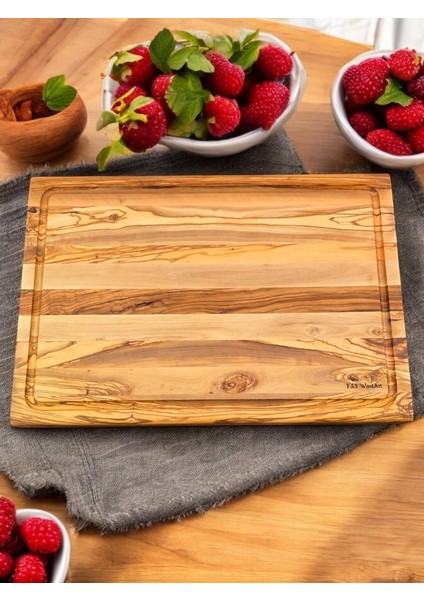 Zeytin Ağacı 40 x 27,5 cm Oluklu Özel Kenar, Şef Tahtası - Kesme Tahtası - Sunumluk