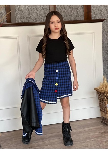 Kız Çocuk Düğme Detaylı Tşört Dahil Etek Ceket Takım fırsatları