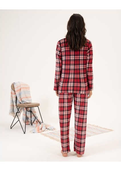 Kareli Önden Düğmeli Kadife Kadın Pijama Takım fiyatları