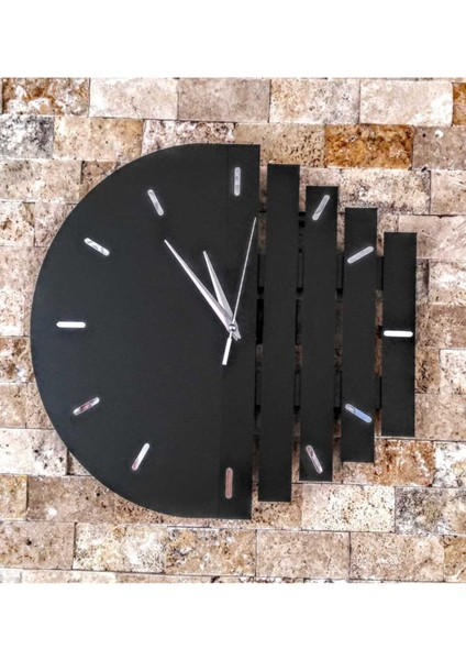 Şık ahşap geometrik duvar saati, siyah renk, 30x30 cm, doğa temalı modern tasarım