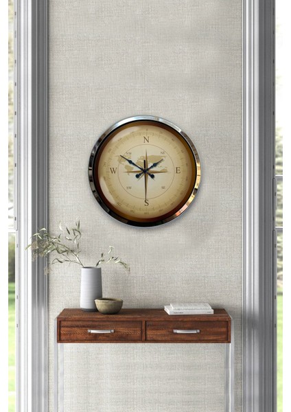40 cm Krom Metal Duvar Saati, şık ve modern tasarım, bej renk, geometrik stil