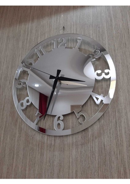 50x50 cm oval dekoratif duvar saati, MDF üzeri aynalı pleksi, Türkçe rakamlar, modern stil