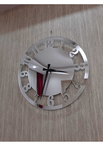 50x50 cm oval dekoratif duvar saati, MDF üzeri aynalı pleksi, Türkçe rakamlar, modern stil fiyatları
