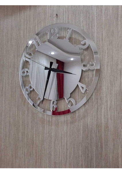 50x50 cm oval dekoratif duvar saati, MDF üzeri aynalı pleksi, Türkçe rakamlar, modern stil fırsatları