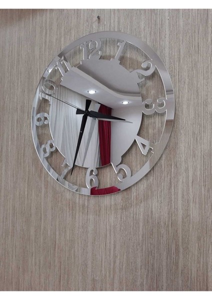 50x50 cm oval dekoratif duvar saati, MDF üzeri aynalı pleksi, Türkçe rakamlar, modern stil indirimleri