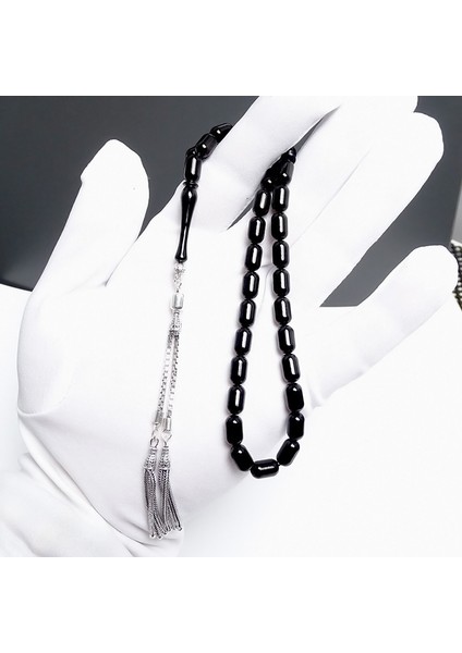 Erzurum Oltu Taşı Tesbih 6x10mm Kapsül Kesim Model - Gümüş Püskül fırsatları