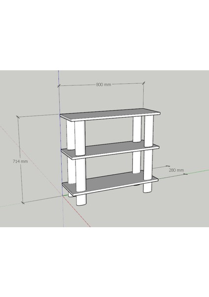 Besa Home DEFNE-380 3 Raflı Ahşap Ayaklı Kitaplık Çiçeklik Banyo Dolabı