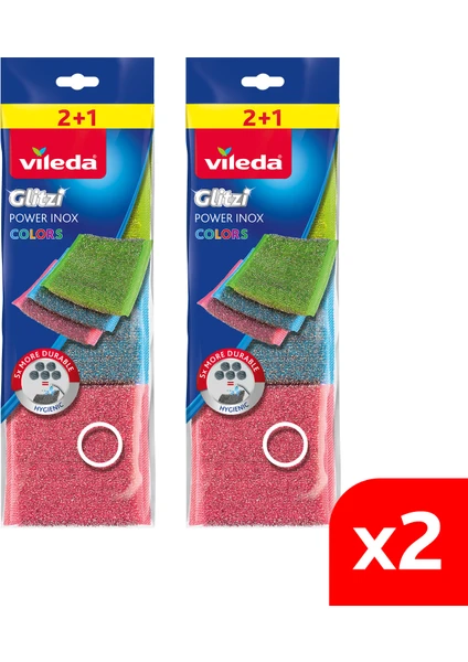 2 Paket 3 Lü Power Inox Colors Çelik Bulaşık Sünger