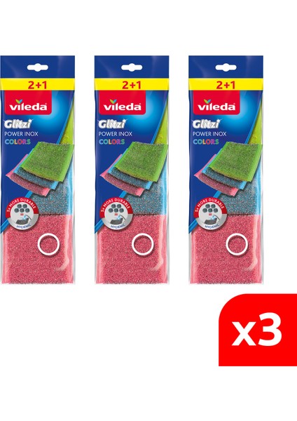 3 Paket 3 Lü Power Inox Colors Çelik Bulaşık Sünger