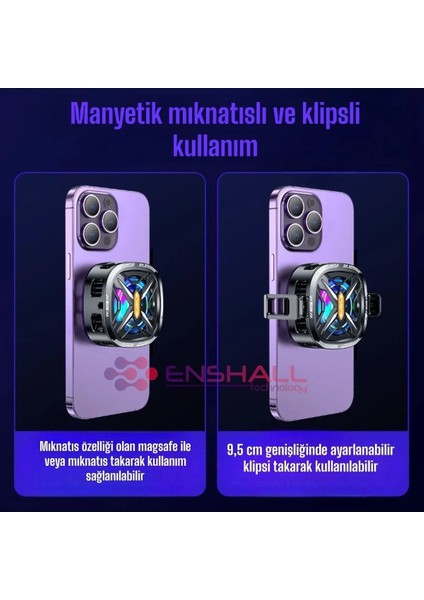 FS05 Telefon Soğutucu Fan Yarı Iletken Göstergeli Soğutma Fanı Radyatör Rgb Pubg Oyun Soğutucu