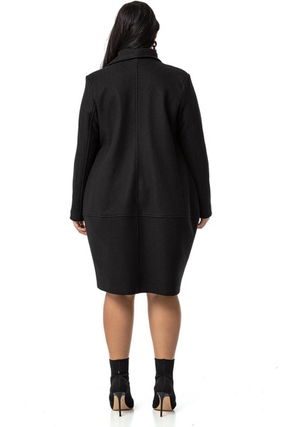 Büyük Beden Torba Cepli Tek Düğmeli Astarlı Siyah Kaşe Kaban modelleri