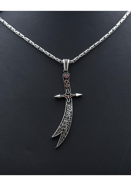 Gümüş Hz. Ali Zülfikar Kılıcı Kral Zincirli 925 Ayar Gümüş Kolye 901096 fırsatları