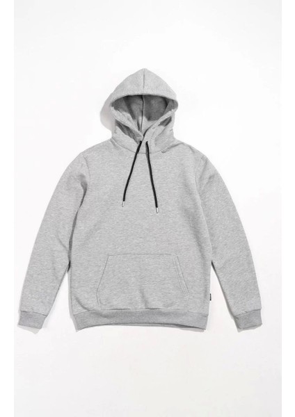 Kadın Uzun Kol Kapşonlu Basic Sweatshirt Hoodie - Gri