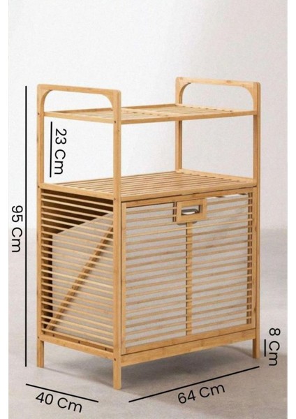Bambu Xl Kirli Sepetli 2 Raflı Çok Amaçlı Banyo Düzenleyici Çamaşır Sepeti Organizer DB-0004