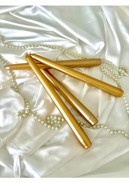 Özel Sedefli Şamdan Mum Gold - 4’lü Set