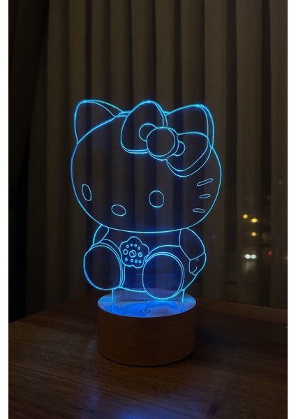 Masa Üstü Hello Kitty Figürlü Dekoratif Hediye LED Masa Lambası | 7 Işık Rengi | Ahşap Taban Kablos fiyatları