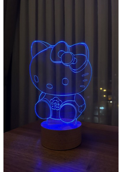Masa Üstü Hello Kitty Figürlü Dekoratif Hediye LED Masa Lambası | 7 Işık Rengi | Ahşap Taban Kablos fırsatları