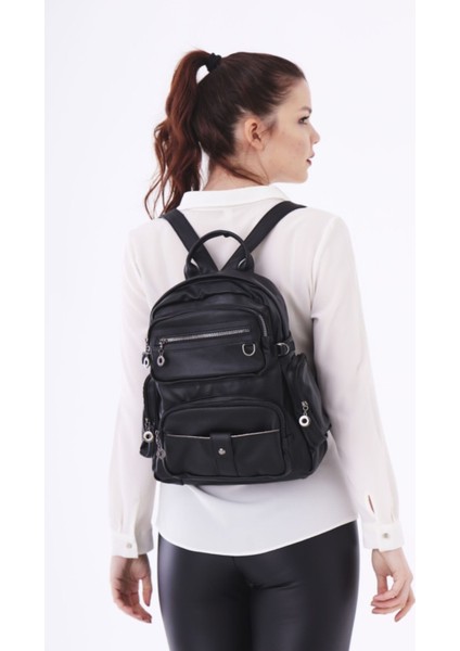 Casual/Günlük Kadın Siyah Sırt Çantası Deri Suni Deri Geri Dönüştürülmüş Metaryal 1'li Su fırsatları