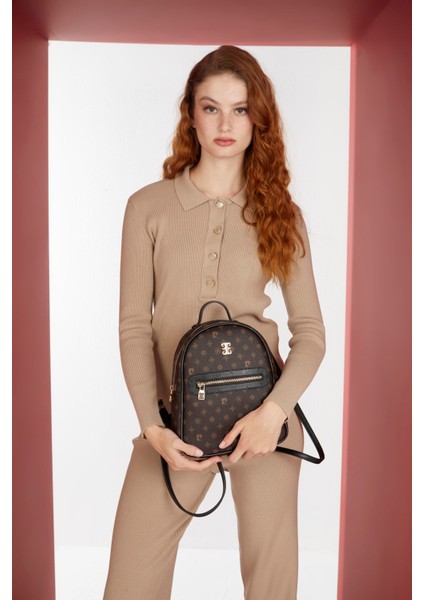 1'Li Kahve Siyah Monogram Kadın Sırt Çantası 05Po22Y1541 100% Materyal Bilgisi Için Iç Etiketi Kont
