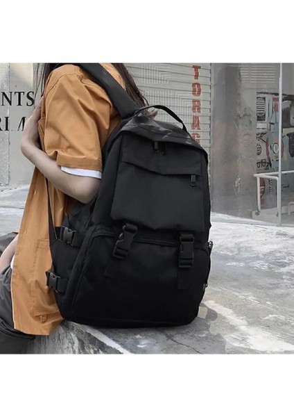 Unisex Siyah Büyük Geniş Palaska Sırt Okul Çantası Ve Laptop Çantası Kumaş Casual/Günlük 2'Li Büyük