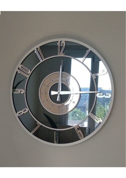 Aynalı duvar saati, 40 cm, şık ve modern tasarım, göz alıcı gümüş detaylar