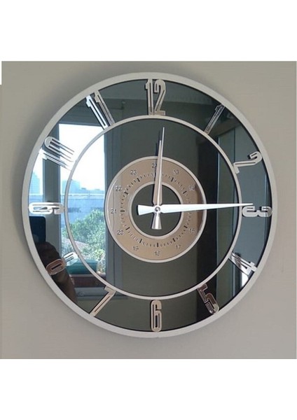Aynalı duvar saati, 40 cm, şık ve modern tasarım, göz alıcı gümüş detaylar