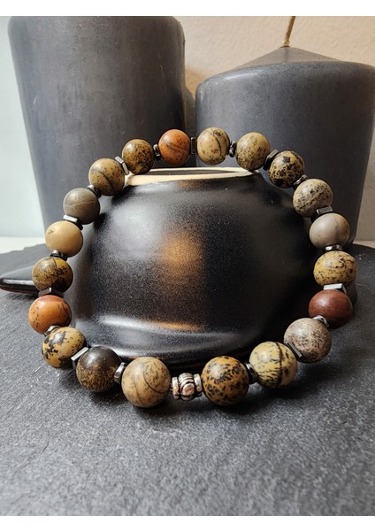 Mat Jasper ve Hematit Doğal Taş Kadın ve Erkek Bileklik