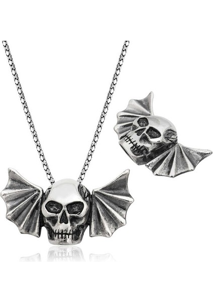 925 Ayar Gümüş Kuru Kafa Erkek Gümüş Kolye