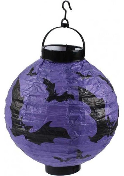Halloween Japon Feneri LED Pilli 20 cm Mor Yarasa