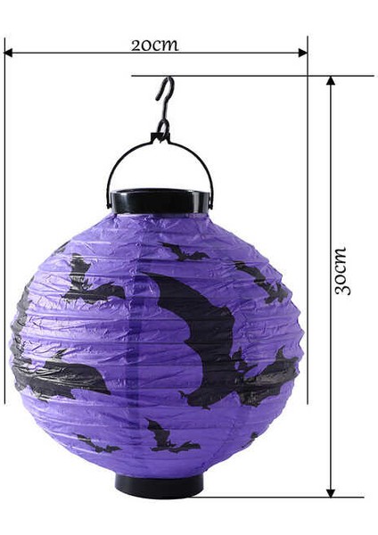 Halloween Japon Feneri LED Pilli 20 cm Mor Yarasa fiyatları