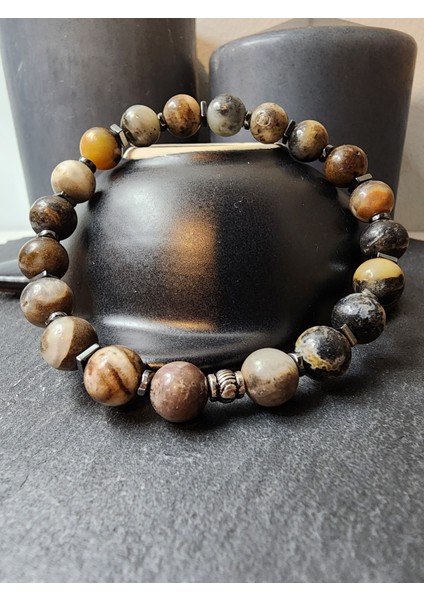 Parlak Jasper ve Hematit Doğal Taş Kadın ve Erkek Bileklik