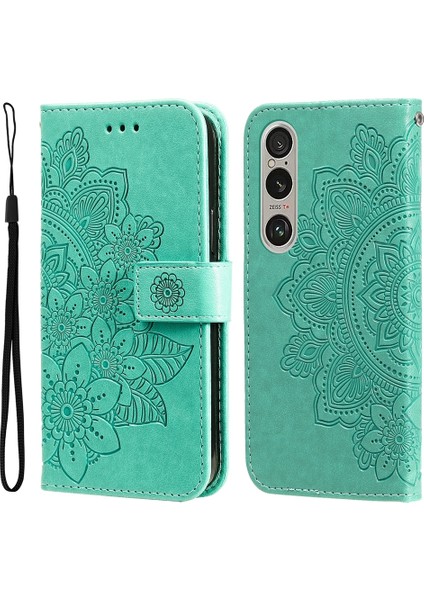 Sony Xperia 1 Vı Için 7 Yapraklı Çiçek Kabartmalı Deri Kılıf (Yurt Dışından)