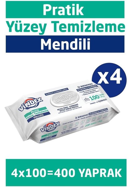 Vindex Pratik Yüzey Temizleme Mendili 4'lü