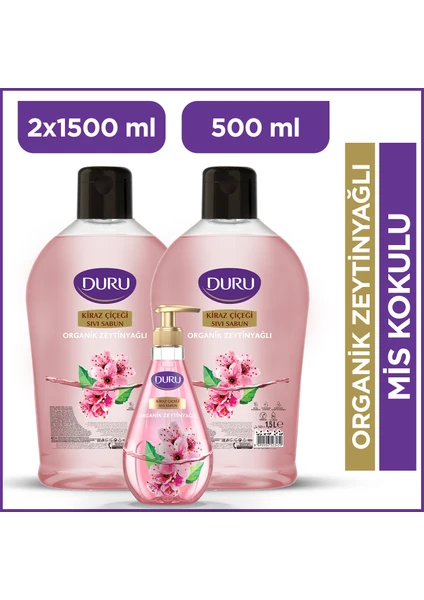 Organik Zeytinyağlı Kiraz Çiçeği Sıvı Sabun 1,5+1,5+500ml