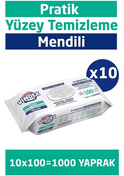 Vindex Pratik Yüzey Temizleme Mendili 10'lu