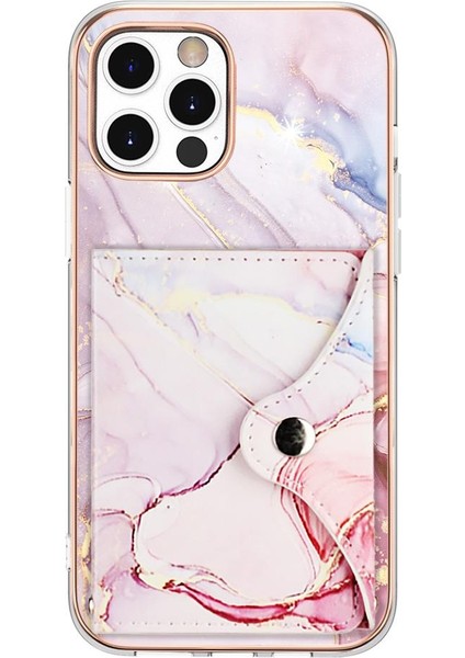 Iphone 12 Için Kılıf Pro Max Ince Cüzdan Yumuşak Tpu Tampon Mermer Kart Yuvaları (Yurt Dışından)
