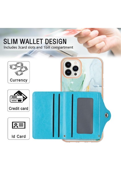 Iphone 14 Için Kılıf Pro Max Yumuşak Tpu Tampon Ince Cüzdan Kart Yuvaları Mermer (Yurt Dışından)