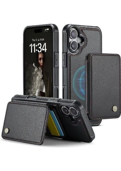 IPhone 16 Için Kılıf Rfıd Engelleme Standı Fonksiyonu Manyetik 2 In 1 Cüzdan (Yurt Dışından)