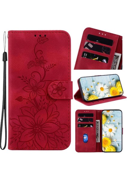 Onur X8B Cüzdan Kickstand Manyetik Kabartmalı Zambak Kart Tutucu Için Flip Case (Yurt Dışından)