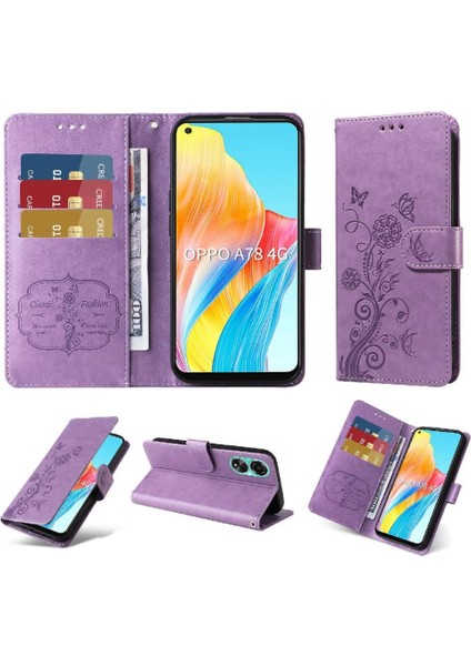 Oppo A78 4g Deri Kart Yuvaları Flip Çiçek Için Flip Case (Yurt Dışından)