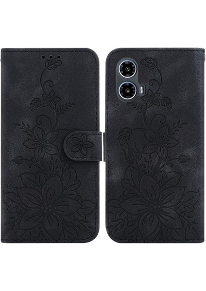 Motorola Moto G24 Kickstand Cüzdan Kabartmalı Zambak Manyetik Için Flip Case (Yurt Dışından)