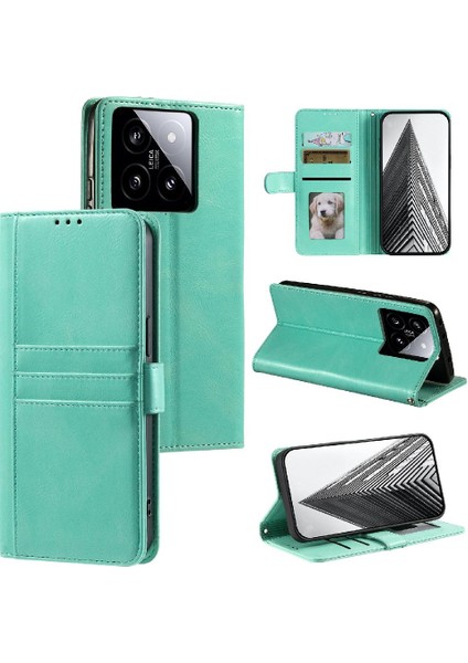 Xiaomi 14 Kickstand Cüzdan Pu Deri 6 Kart Yuvaları Için Flip Case (Yurt Dışından)